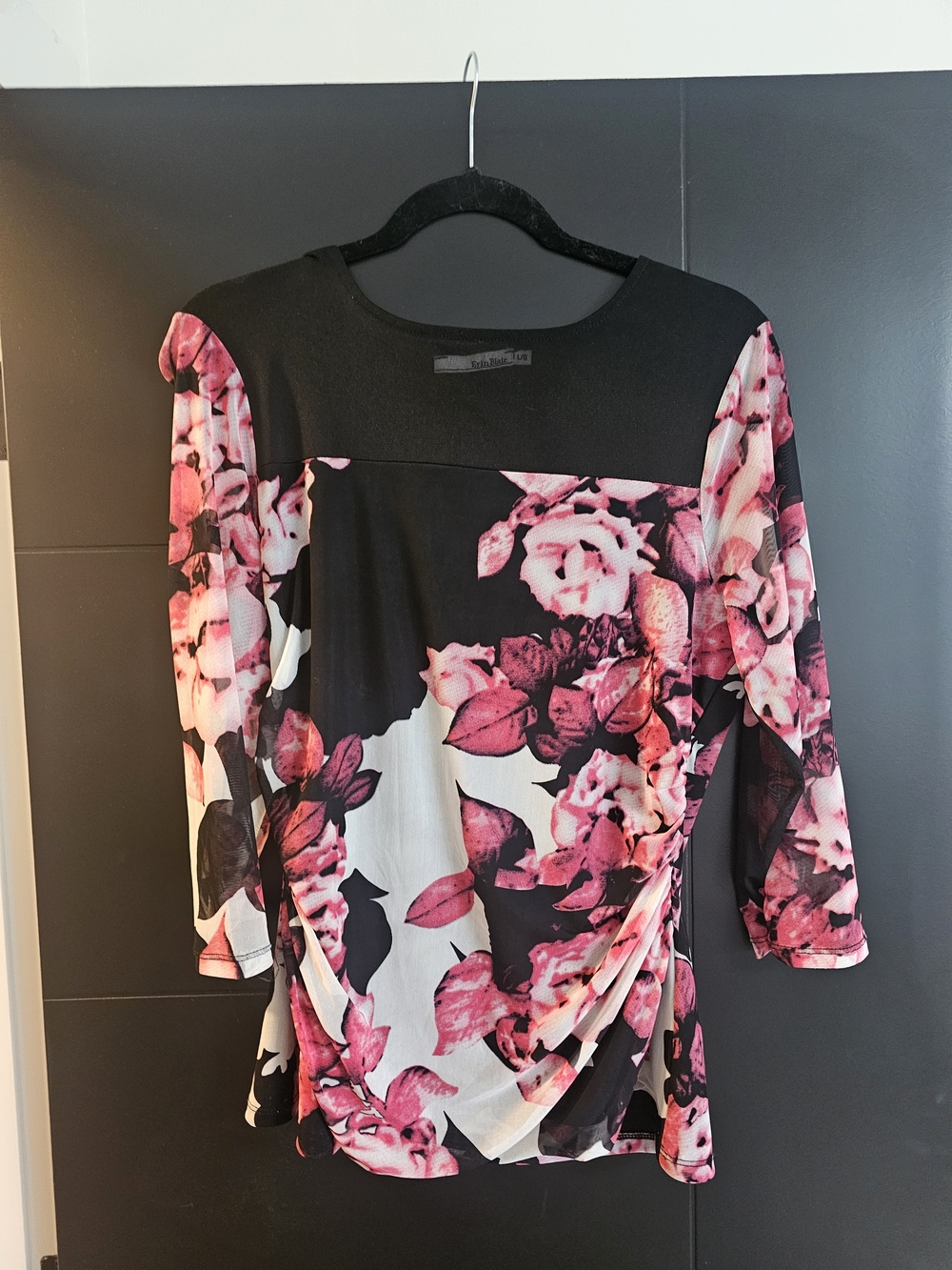 Erin Blair Black and Pink Floral Long-Sleeve Draped Women's Dress